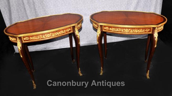 Pair French Empire Oval Side Tables Ormolu Mounts