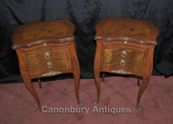 Pair French Empire Walnut Bedside Chests Cabinets Nightstands