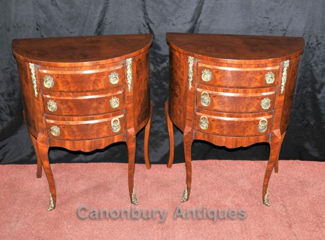 Pair Walnut Victorian Nightstands Bedside Chests Cabinets