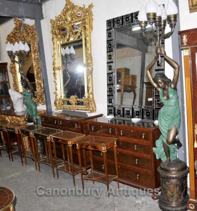 Pair XL French Bronze Art Nouveau Torcheres Candelabras Female Figurines