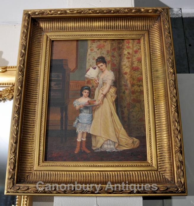 Victorian Mother and Child Oil Painting Gilt Frame English Art Signed