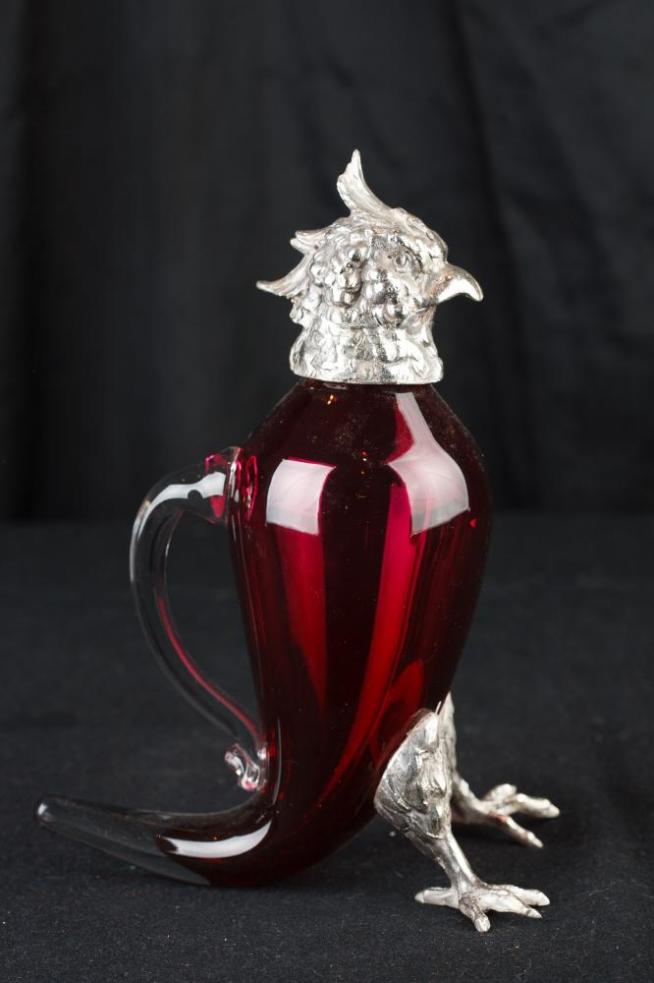 Victorian Silver Plate Cut Glass Hawk Eagle Decanter Jug