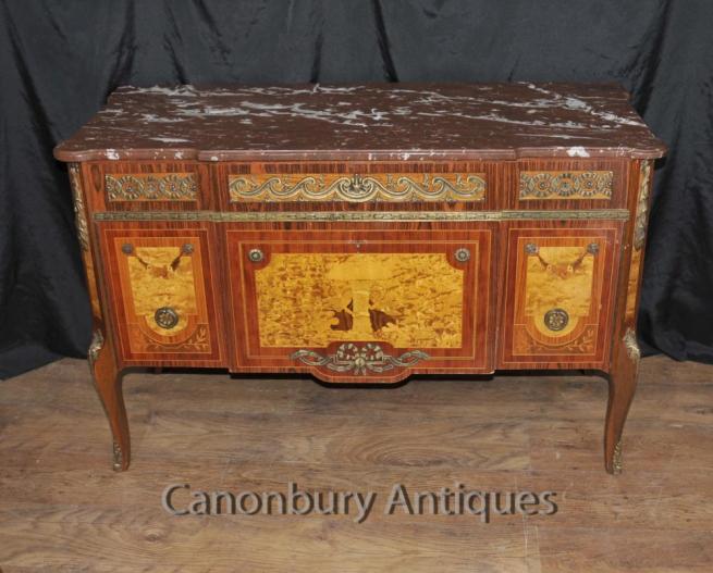 Antique French Chest Drawers Commode Cherub Inlay Empire Antiques