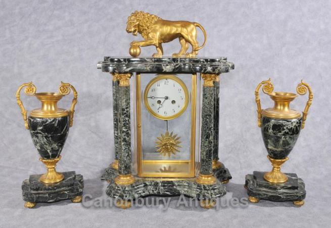 Antique French Napoleon III Clock Garniture Urn Set Mantle Clocks