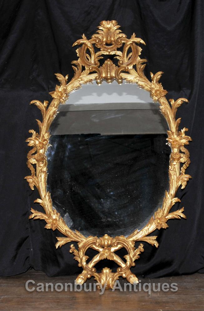 Chippendale Gilt Oval Mirror Glass Mirrors Rococo