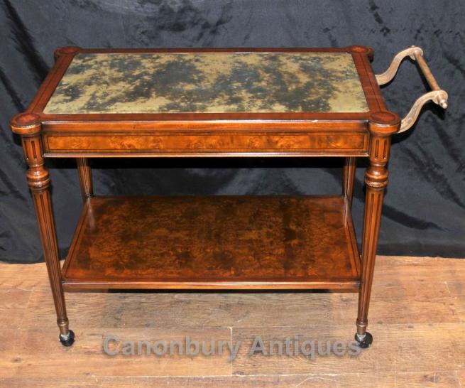Edwardian Drinks Tea Trolley Walnut Console Tables