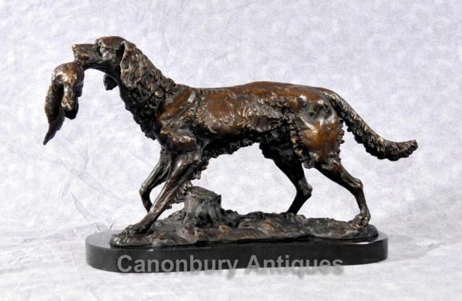 French Bronze Moigniez Hunter Dog Statue Bloodhound Pheasant Hunting Dogs