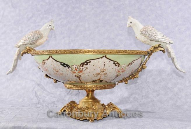 French Bronze Parrot Ormolu Bowl Comport Tureen Dish Bird Bath