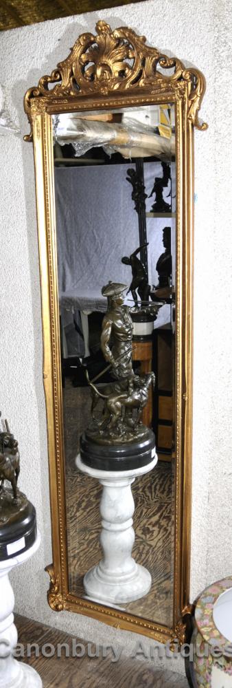 French Louis XVI Tall Full Length Mirror Gilt Frame