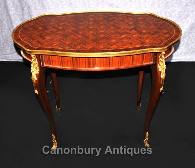 Large French Empire Side Table Parquetry Inlay