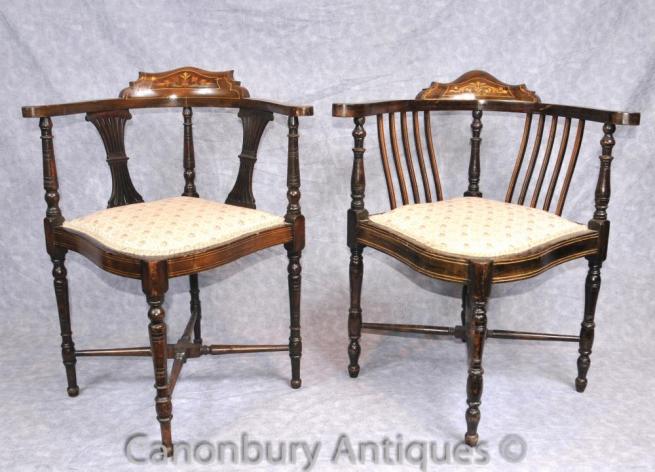 Pair Antique Victorian Corner Chairs Arm Chairs English