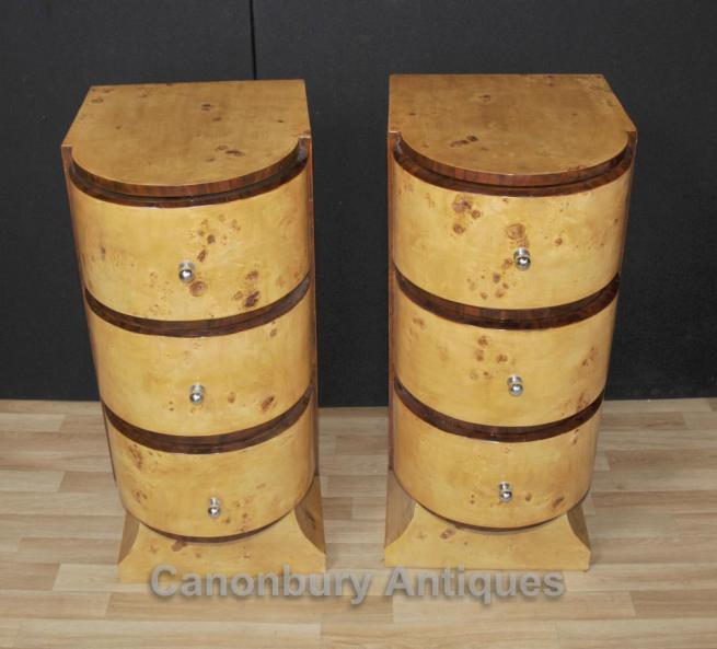 Pair Art Deco Bedside Chests Cabinets Tables Nightstands