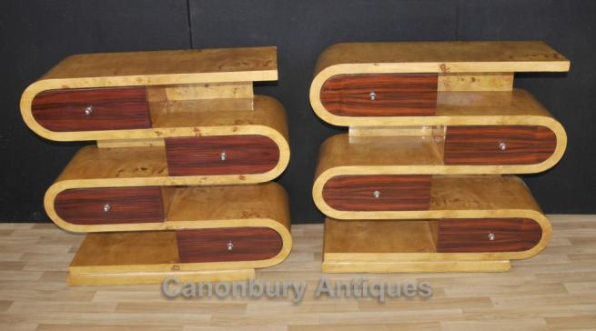 Pair Art Deco S Shape Bookcases Cabinets Shelf Unit Chest Drawers