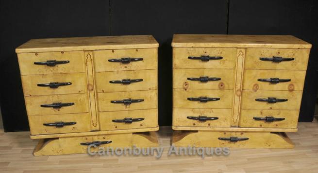 Pair Biedermeier Chests Drawers Birdseye Maple Deco Commmode