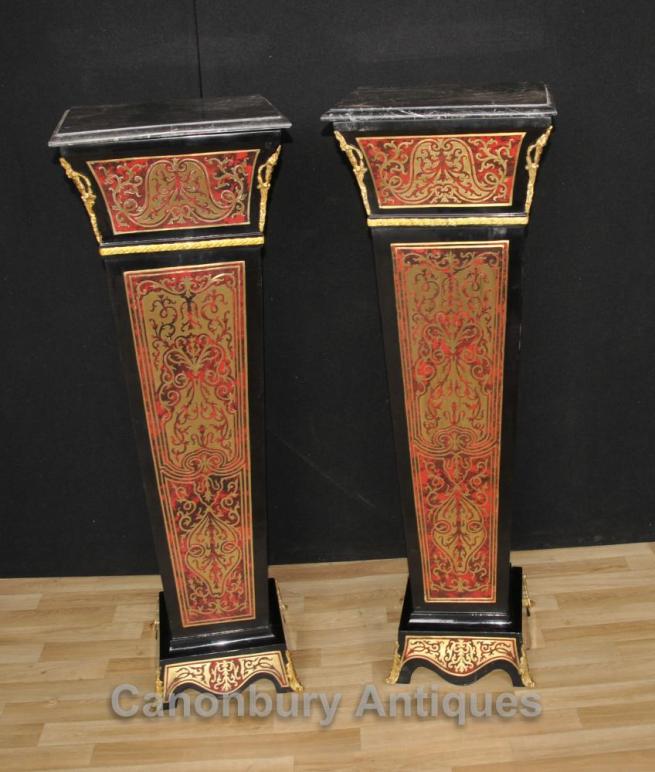 Pair Boulle Pedestal Stands Columns Supports Louis XV Buhl Inlay