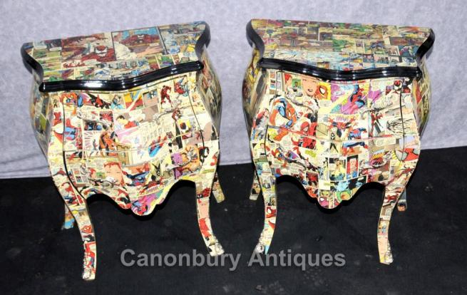 Pair Chest Drawers Comic Print Bedside Chests Tables Nightstands