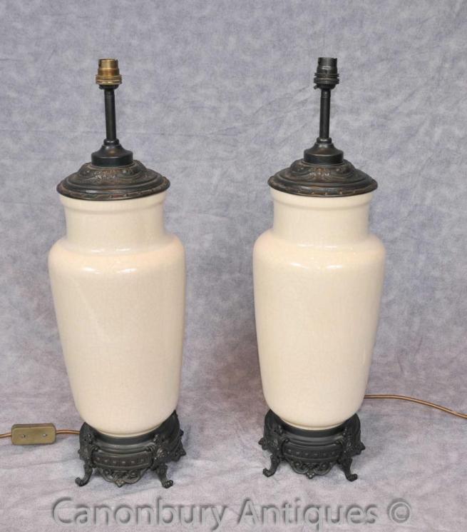 Pair French Empire Porcelain Table Lamps Light Bases