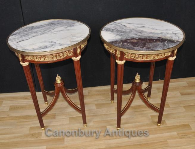 Pair French Empire Round Side Tables Cocktail Furniture