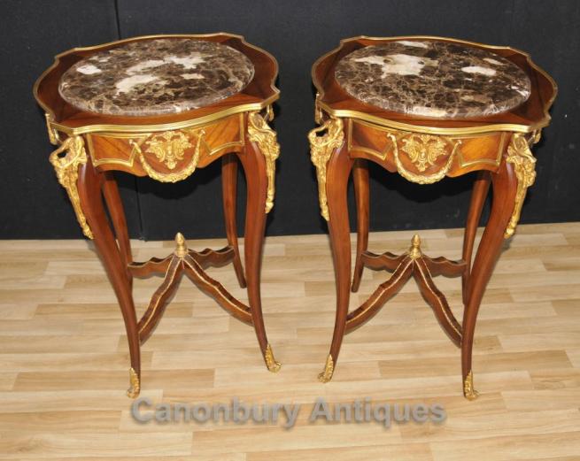 Pair French Empire Side Cocktail Tables Kingwood Ormolu