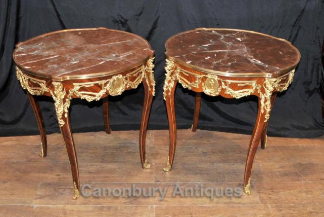 Pair French Empire Side Tables Cocktail Table Ormolu Marble