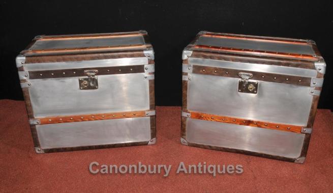 Pair Industrial Steamer Trunk Luggage Box Side Tables Cases