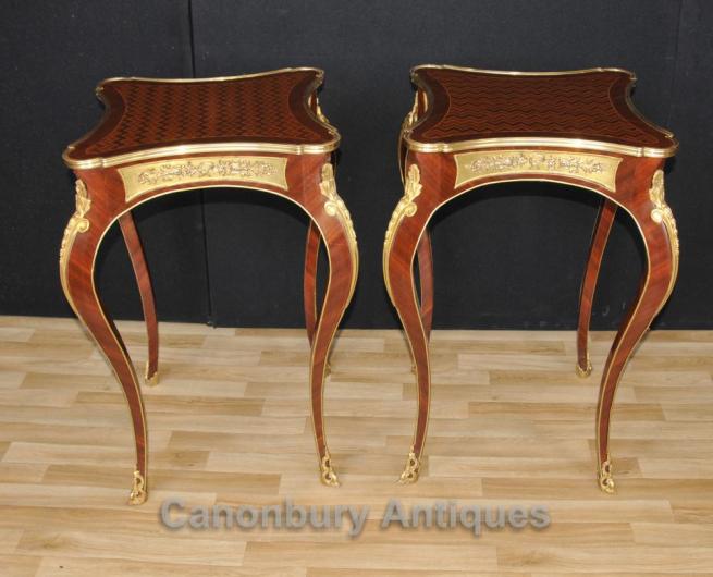 Pair Louis XVI Side Cocktail Tables Cabriole Legs