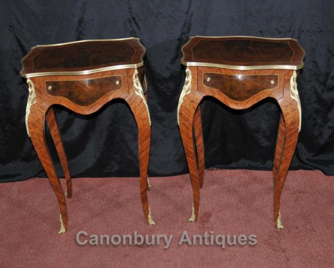 Pair Louis XVI Side Tables Cocktail Pedestal Stands Kingwood