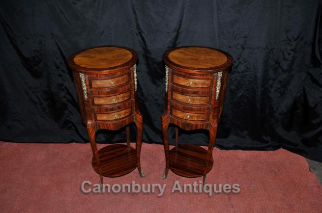 Pair Regency Bedside Chests Drawers Nightstands Walnut Tables