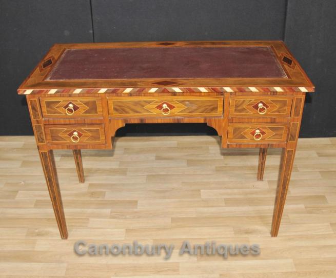Regency Knee Hole Desk Marquetry Inlay Writing Table Bureau