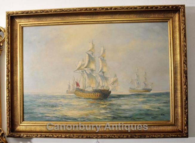 Victorian Oil Painting Clipper Ship Seascape Maritime Art