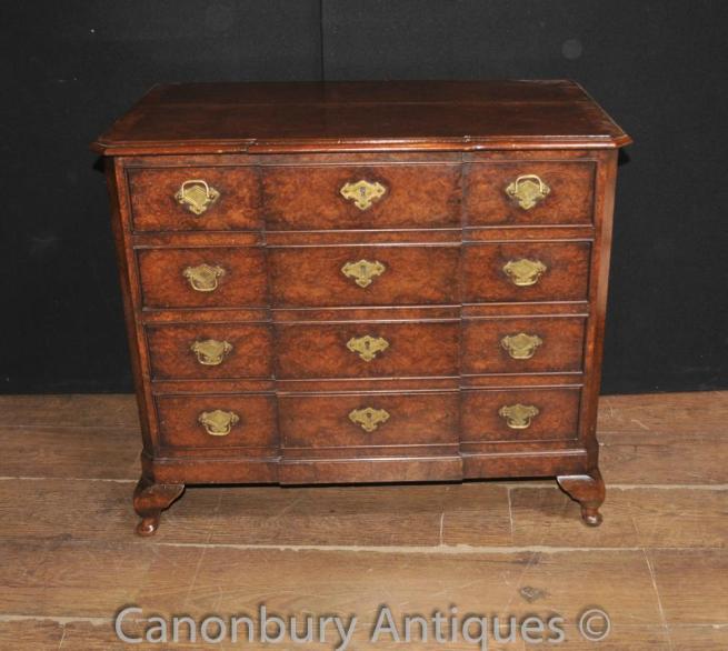 Antique Regency Oyster Walnut Chest Drawers Breakfront Cabinet