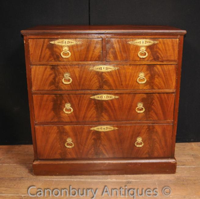 Antique Victorian Flame Mahogany Chest Drawers Betram and Son London