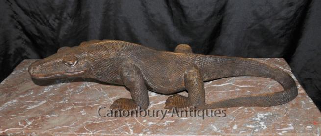 Big Hand Carved Komodo Dragon Sculpture Lizard Reptile Art