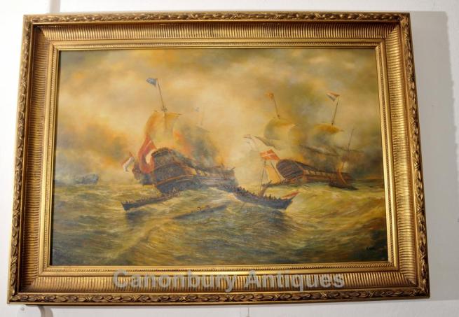 English Oil Painting Battle Trafalgar Maritime Art Navy Ship