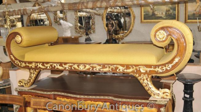 French Louis XVI Gilt Stool Day Bed Chaise Longue