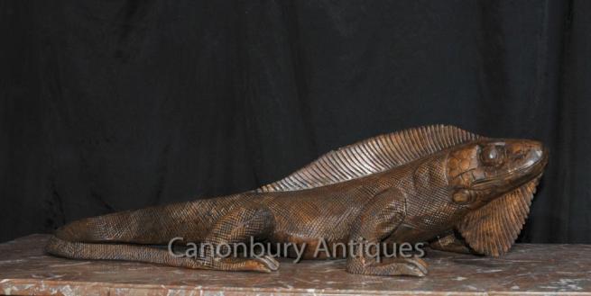 Hand Carved Komodo Dragon Statue Reptile Wood Animal
