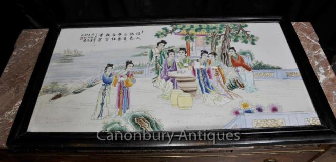 Japanese Porcelain Kutani Screen Plaque Hand Painted Ceramic Plate
