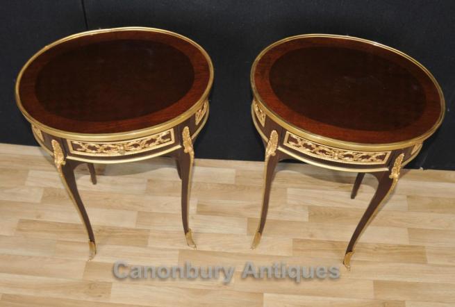 Pair French Empire Oval Side Tables Cocktail Table Parquetry Inlay