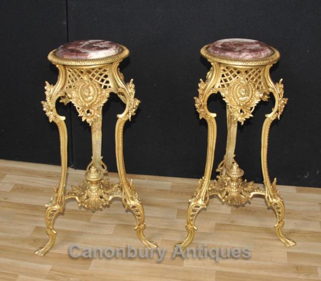 Pair French Louis XVI Ormolu Side Pedestal Table Stands