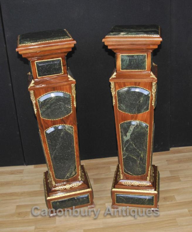 Pair Marble Pedestal Stands Side Tables French Empire Furniture