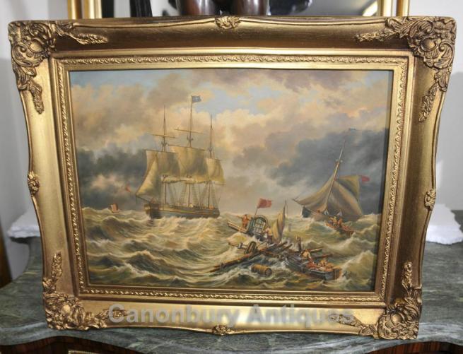 Victorian Oil Painting Maritime Seascape Greek Rescue Mission Art
