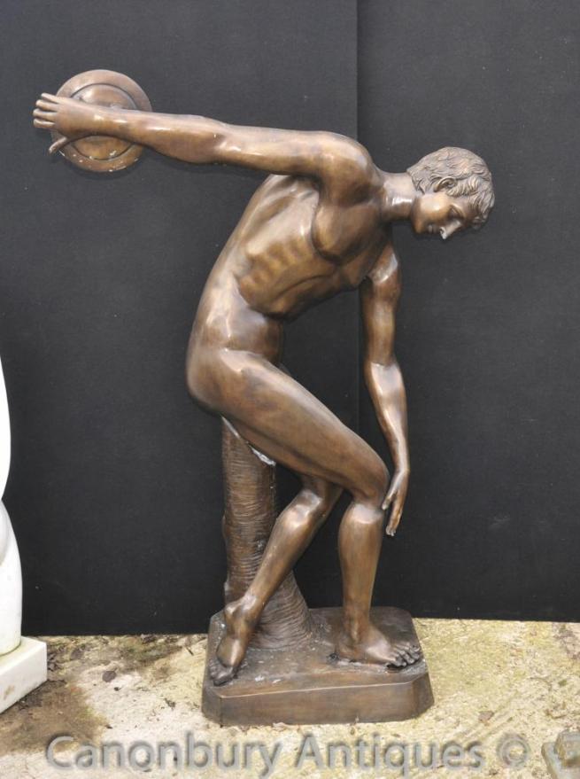 XL Bronze Classic Discus Thrower Statue Figure Nude Athlete Statue