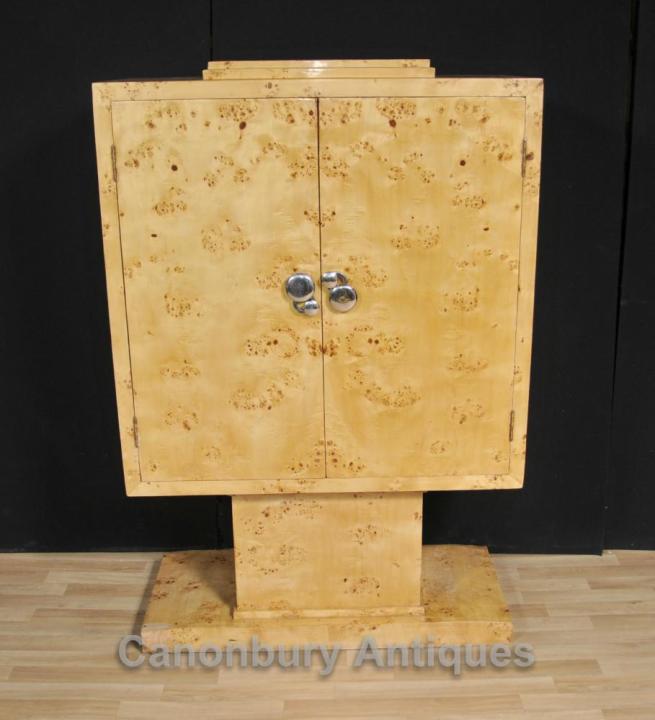 Blonde Walnut Art Deco TV Cabinet Chest Cupboard Furniture