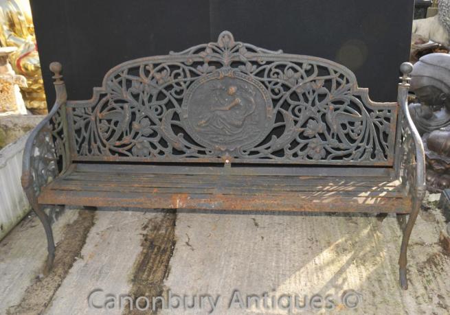English Victorian Cast Iron Garden Bench Architectural Seat