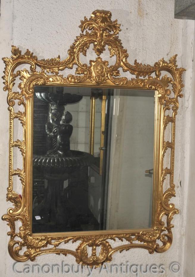 Large Chippendale Rococo Gilt Pier Mirror Glass Mirrors