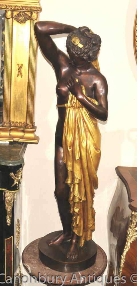 Large French Bronze Semi Nude Maiden Figurine Statue