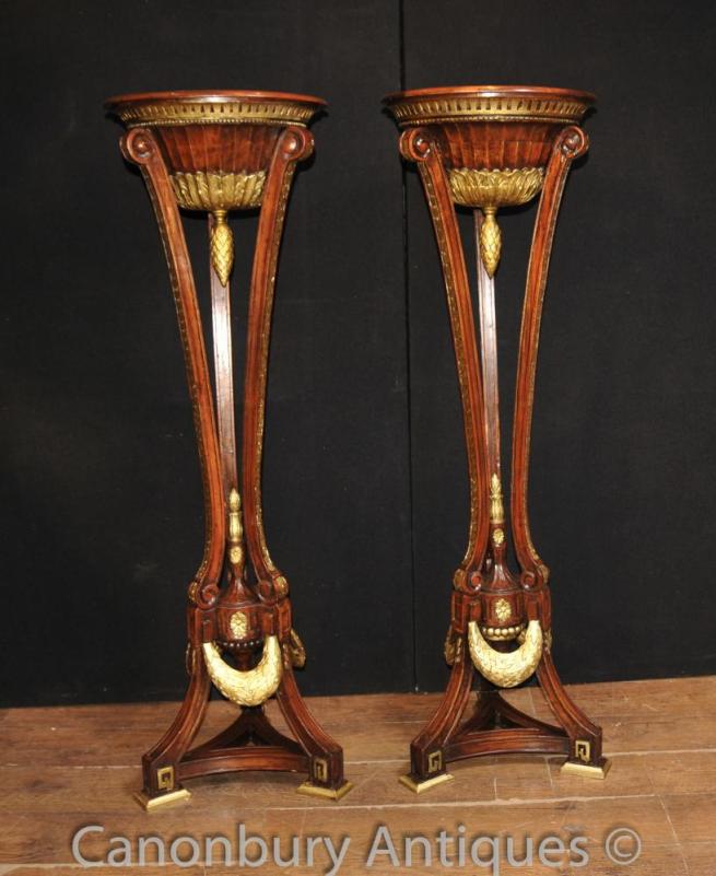 Pair French Empire Torcheres Mahogany Stands Planters Jardinieres