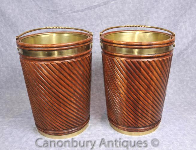 Pair Large Victorian English Peat Buckets Planters