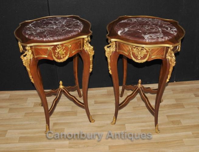 Pair Louis XVI Side Tables Ormolu Maiden Leg Mounts