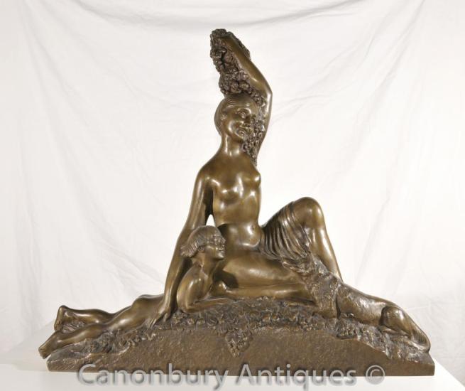 Antique Art Nouveau Bronze Nude Female Child Statue Casting